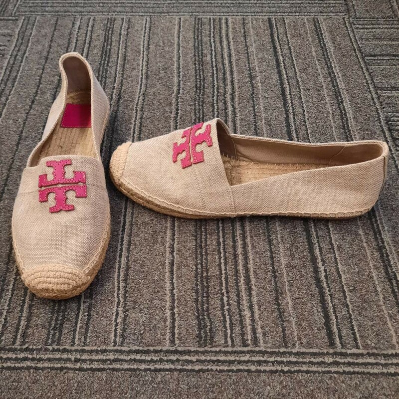 Pink Logo Flat Espadrille, Taupe, Size: 10 in Excellent preloved condition!