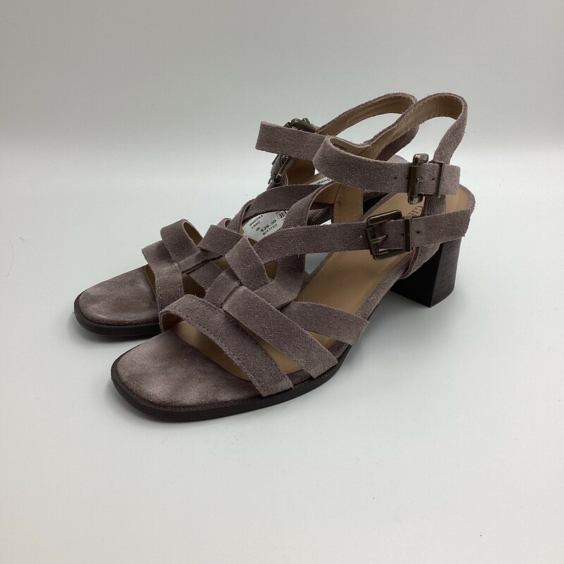 Suede Strappy Sandals, Taupe, Size: 6.5