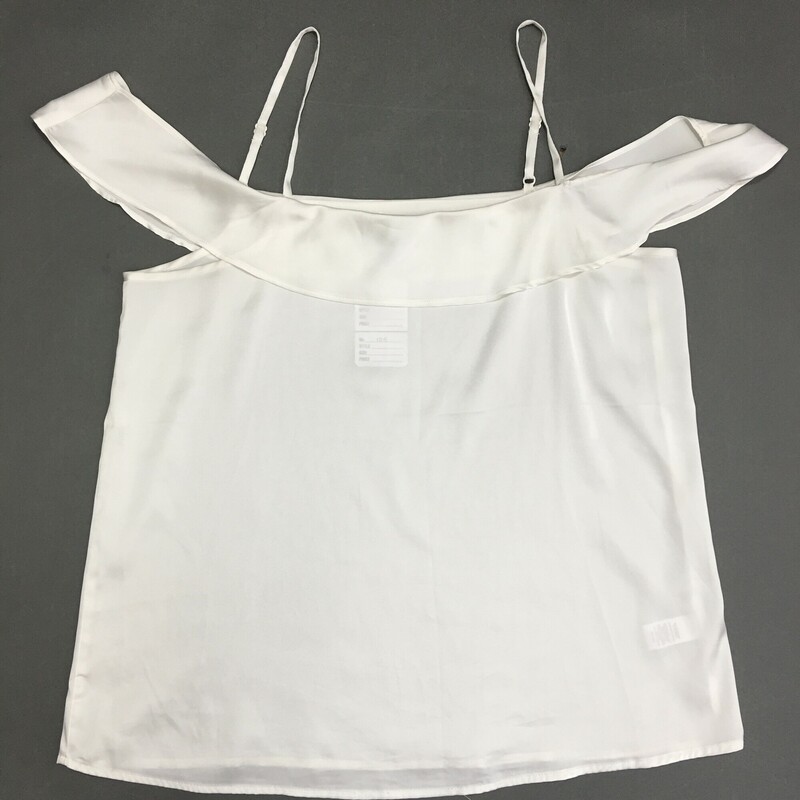 Express Cold Shoulder, White, Size: M<br />
Express Cold Shoulder, White, Size: M<br />
Express Cold Shoulder  Adjustable Straps,white, Size: M 100 Polyester spaghetti straps adjustable at back, cold shoulder or off the shoulder, falls at waist. very pretty, left strap needs small repair see photos sold as is. otherwise nice condition.<br />
2.8 oz