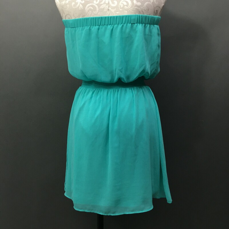 Express Tube, Green, Size: M
Women Express Sheer, Lined, Green Blue Strapless Tube Mini Party Dress M 100% polyester, elastic top and waist, fully lined, missing straps, small repair needed for hanging loop - see photos.

6.3 oz