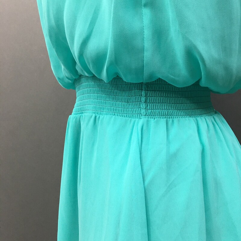 Express Tube, Green, Size: M
Women Express Sheer, Lined, Green Blue Strapless Tube Mini Party Dress M 100% polyester, elastic top and waist, fully lined, missing straps, small repair needed for hanging loop - see photos.

6.3 oz
