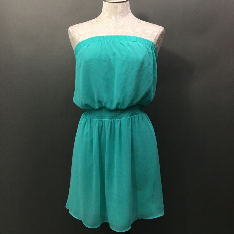 Express Tube, Green, Size: M
Women Express Sheer, Lined, Green Blue Strapless Tube Mini Party Dress M 100% polyester, elastic top and waist, fully lined, missing straps, small repair needed for hanging loop - see photos.

6.3 oz