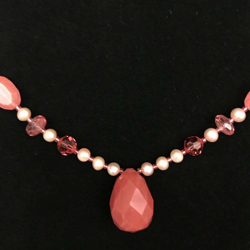 Padparadscha Glass, Multi, Size: Necklace
Necklace 18\" Padparadscha glass
pendant, cultured pearls, Swarovski
crystals, glass beads. $45.00
Handmade by Eileen Settle