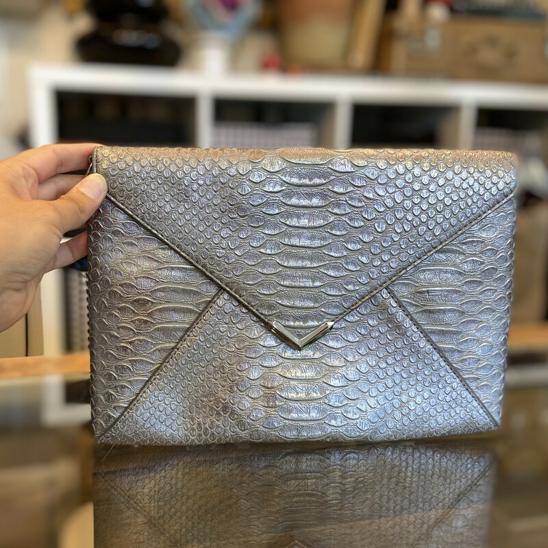Grey Croc Envelope Clutch