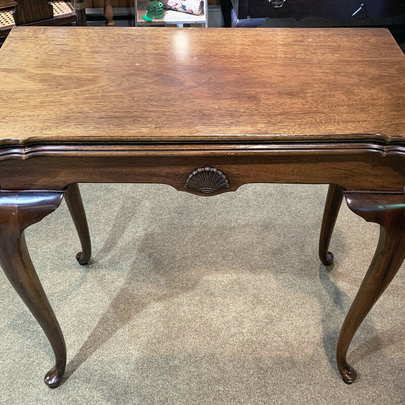 Brandt Mahogany Swivel Game Table - $255.
Indentations for cups in the corners!
33 Square x 29 Tall when Open
16 Wide When Closed
