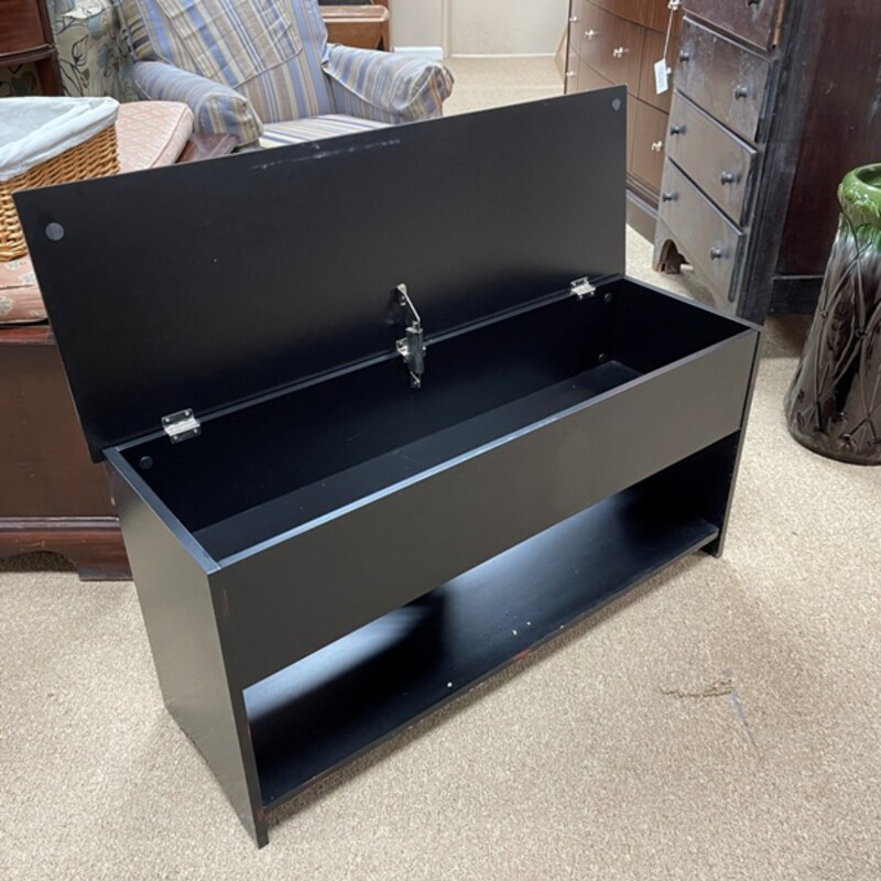 Black Wood Flip Top Storage Bench, Size: 38x13x19