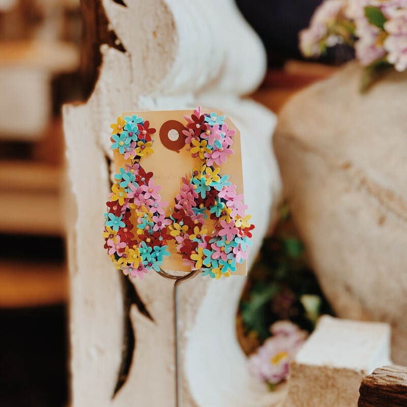 These fun and bright earrings measure 2.75 inches long. If you're in need of a pop of color, here it is!