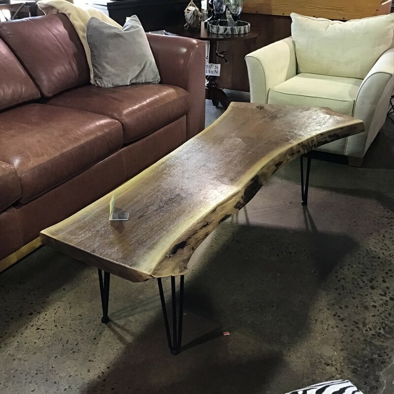 Solid Walnut Slab CoffeeTable
Black iron legs
Amazing one of a kind piece
Made by our Local Artist

Dimensions: 64.5 x 28 x 19