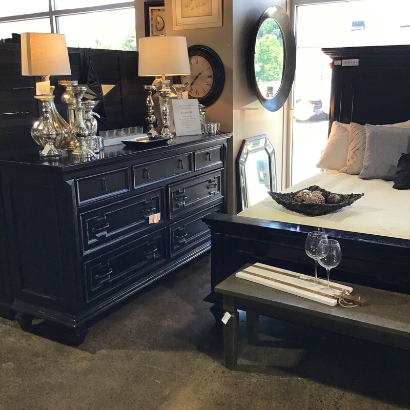 Black Arhaus Bedroom Set includes:
King Headboard, Footboard, Side Rails & Slats
   Headboard 87 wide x 68 high
7 Drawer Dresser 75 x 21 x 42
Mirror 62 x 39
2 Piece Wardrobe 58 x 29 x 89
Only 5 years old
Paid $8,000

*This is an extremely heavy set.  If you pay to have it delivered there will be an additional fee and if it is required to up stairs, my delivery guys will be using a furniture dolly to get it up the stairs.  If you are picking it up, you must bring enough able bodied men.  it is right next to the doors for easy access.