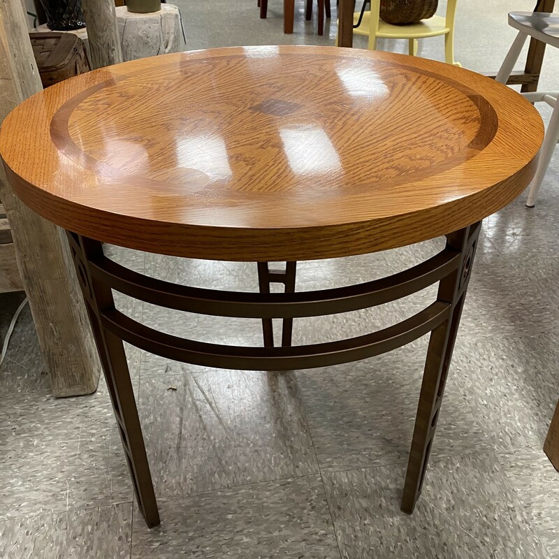 Modern Round Side Table, Oak/Copp, Size: 24x23 Inch
