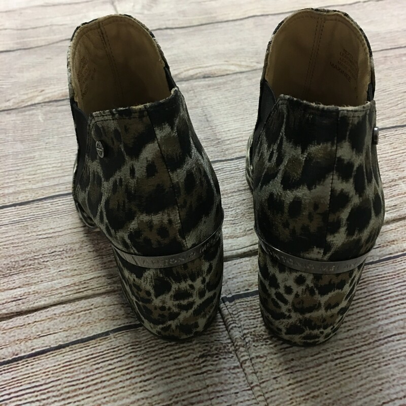 Melani Bootie slip on, Chunky heel, Brown/silver, Size: 8.5