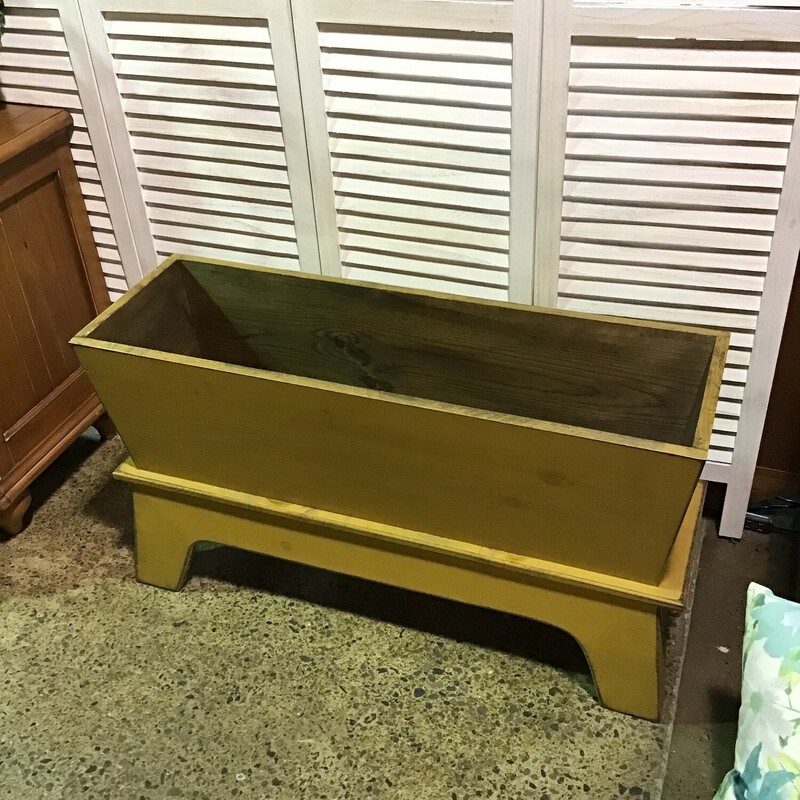 This super cool primitive piece would add character in any room! It features gold paint and opens for storage.
Dimensions are 41 in x 14.5 in x 22 in