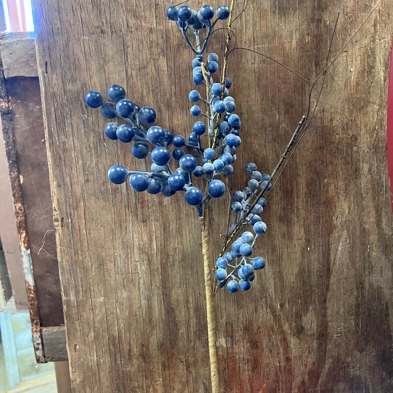 Gorgeous Blueberry stem that looks like real blueberries. This stem is beautiful on its own or pair it with any floral arraingment.  Would be pretty tucked into a flocked Chrstmas tree or paired with lemon stems.
Stem is 22 inches in length with a few twigs for that perfect look. Stem is wrapped in brown floral paper