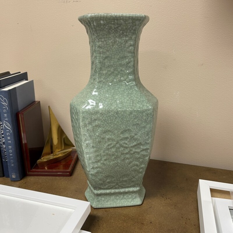 Ceramic Crackle Vase, Green, Size: 15 Tall