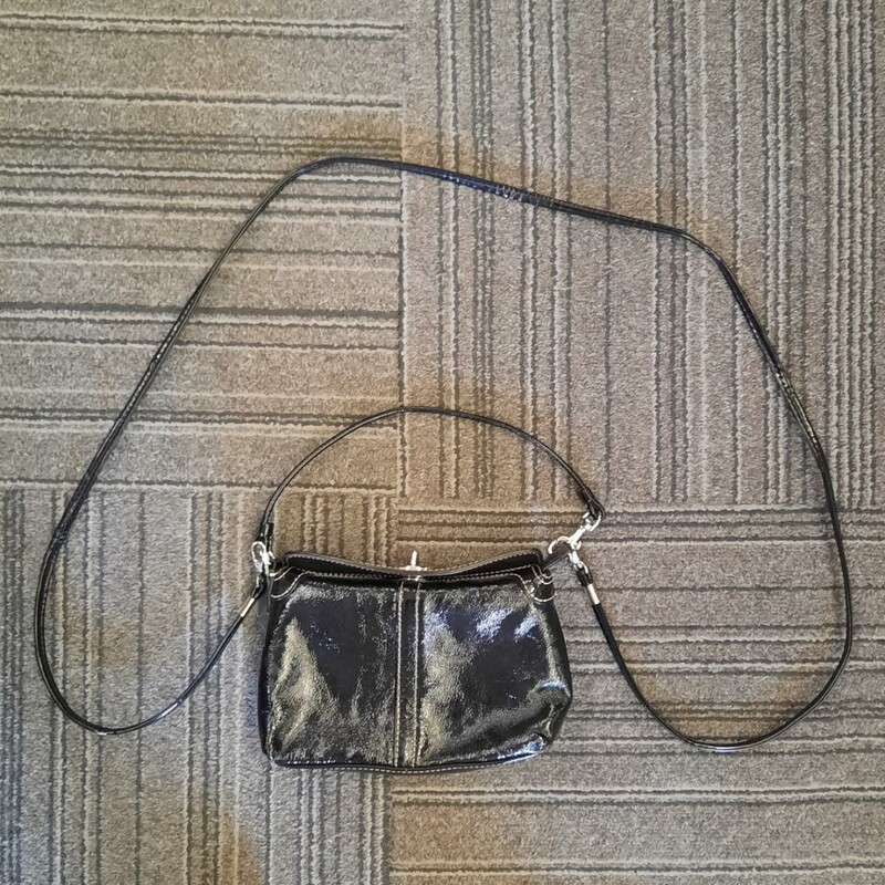 Mini Leather Bag, Black, Size: 5.5 x 7.5 with removeable long strap in Excellent preloved condition!