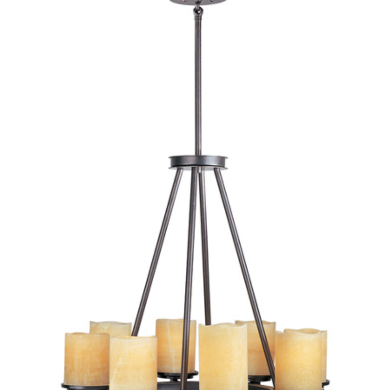 Maxim Round Chandelier With Stone Candle Shades
Dark Brown with Creme Stone Candle Shades
Size: 37x17x17H Fixture+Chain
10 Bulbs Total Max Wattage 600 Watts
Retail $1100+