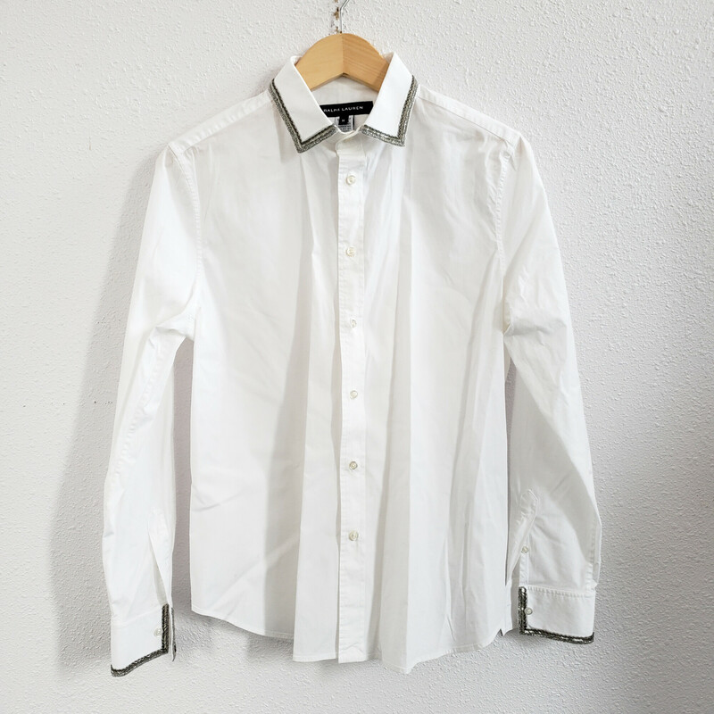 Ralph Lauren Black Label, White, Size: 14
Silver beading on collar