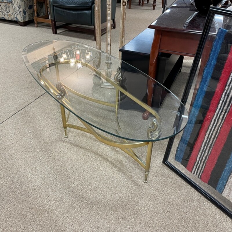 Brass+Glass Coffee Table w/Fish Details, Size: 55x23x16