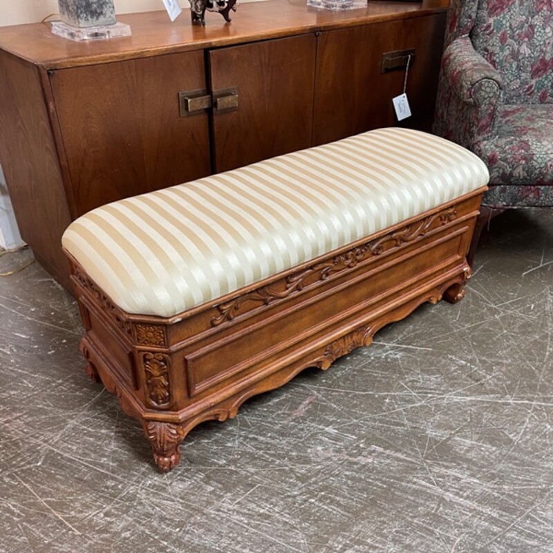 Antique Carved Wood Storage Bench, Size: 42x17x18