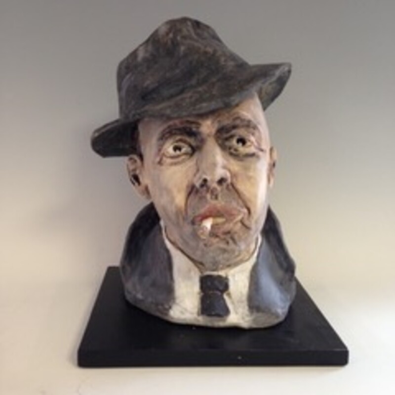 Shamus,
Clay
Fred Freeman
11in. W x 10in. D x 14in.H

This piece is a depiction of a 1940s film noir type detective ala Humphrey Bogart.