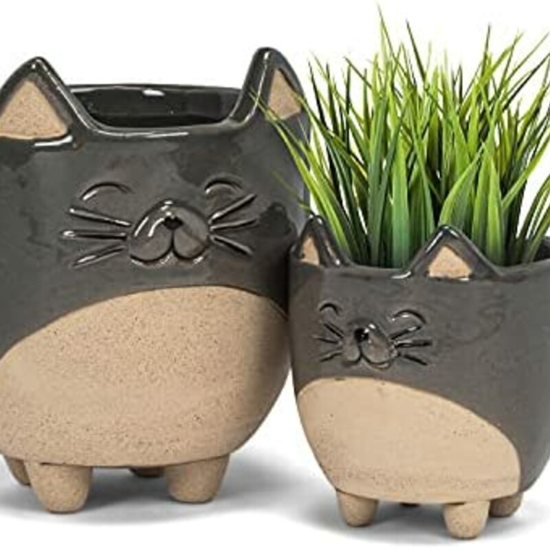 This unique cat-shaped waterproof planter sitting on four legs combines unglazed elements with reactive-glazed accents for a stylish, artisanal look.

Give your favourite cactus or succulent a charming new home with this adorable Small Cat on Legs Planter

Measures 3 inches high
Crafted out of ceramic