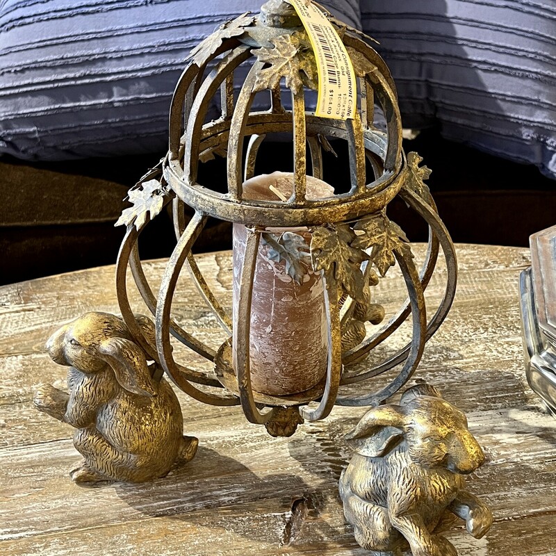 Candleholder Cage Bunnies, Gold, Size: 13Rx16H