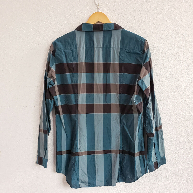 Burberry London,
Turquoise and black plaid
Size: 12
