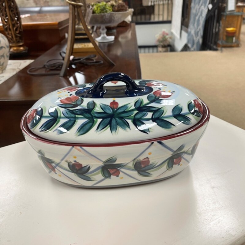 P. Silkotch Hand Painted Covered Vegetable Dish, Size: 12x9x6