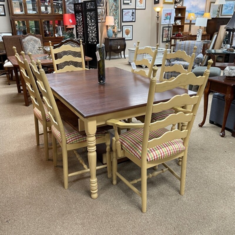 Two-Tone Table + 6 Chairs, 2-15Lvs, Size: 60x42x30