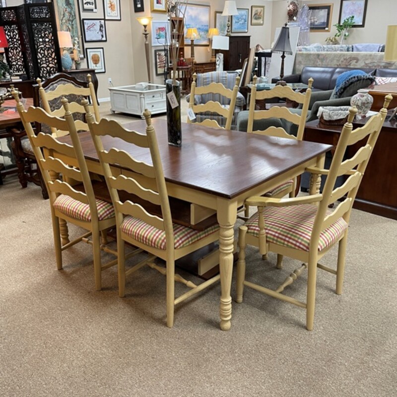 Two-Tone Table + 6 Chairs, 2-15Lvs, Size: 60x42x30