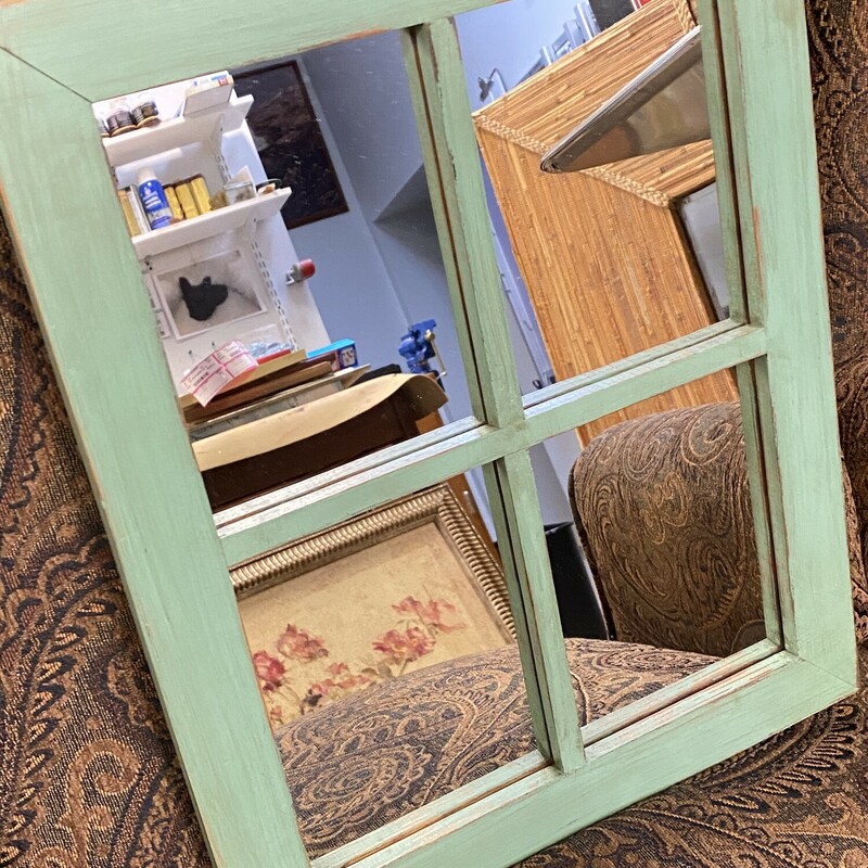 4 Panel Window Mirror, Green, Size: 14x16