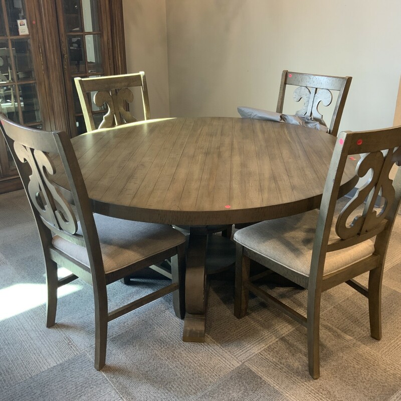 Light Brown Round Table with 4 Chairs
