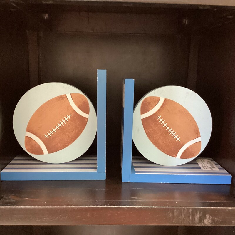 S/2 Football Bookends, Wood, Blue
12 in wide