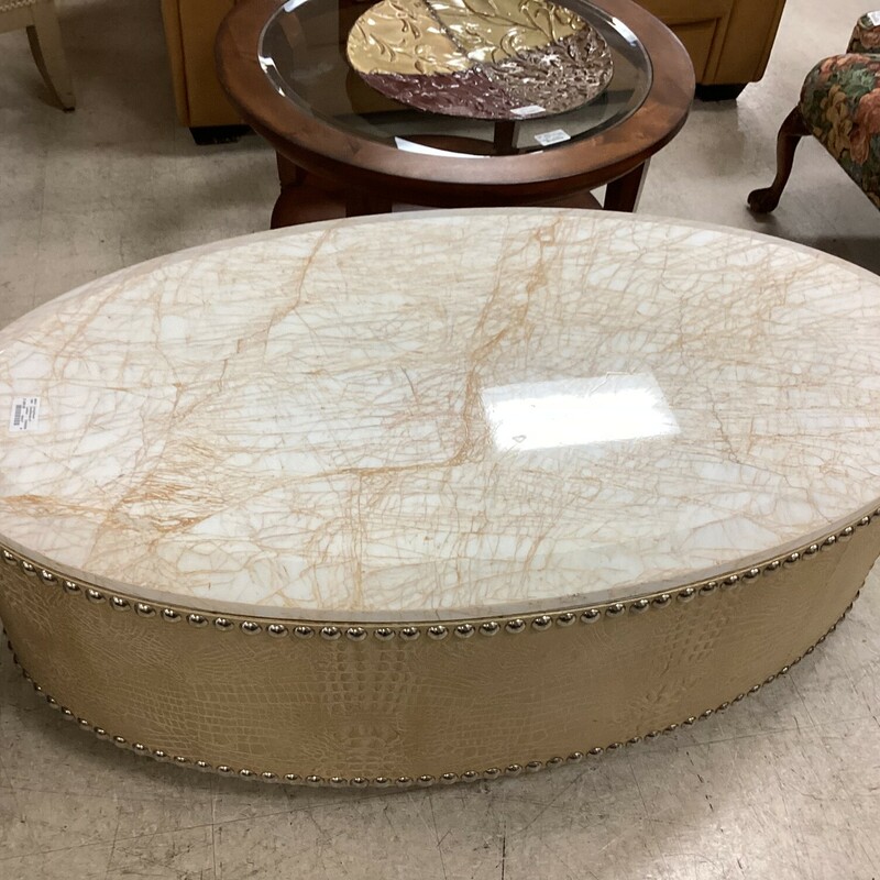 Oval/Marble Coffee Table, Leather, HEAVY
54in x 30in x 20in tall