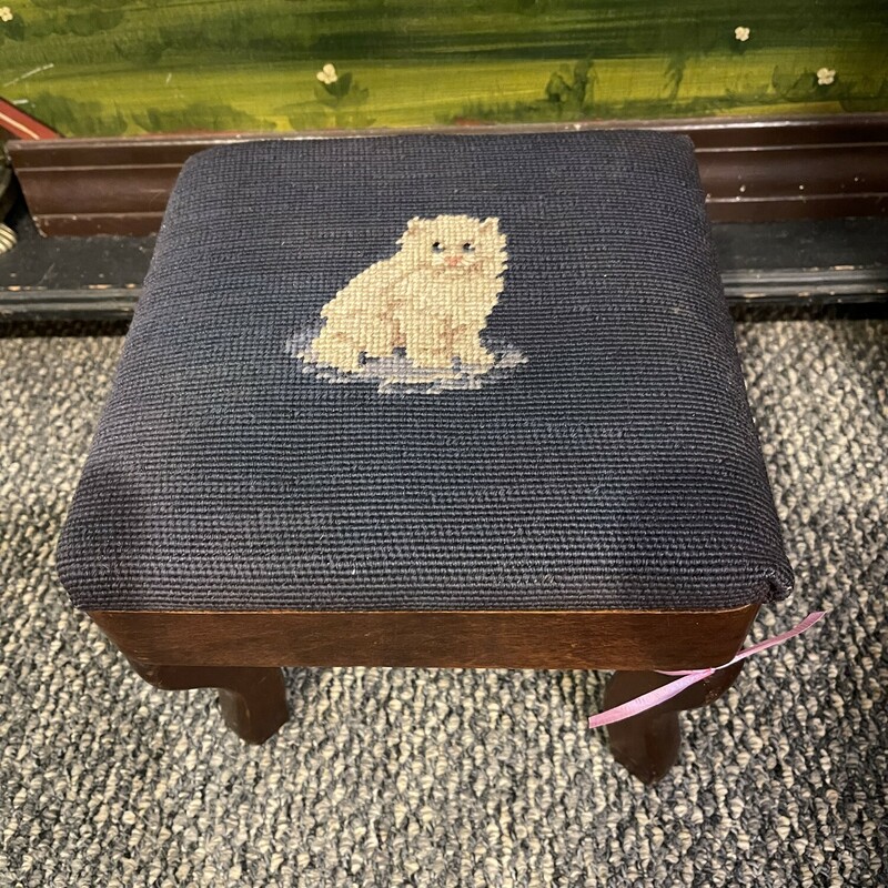 Needlepoint Cat Footstool, None, Size: Small