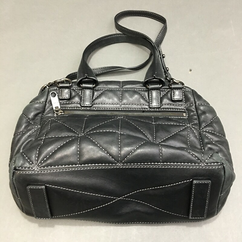 Milly, Black, Size: M Black leather quiltedhand bag with detatchable shoulder strap, can be work crossbody, cute bag, nice condition, interior very clean, outside zip pocket, inside zip pocket and 2 inside open pockets.<br />
1 lb 5.8 oz