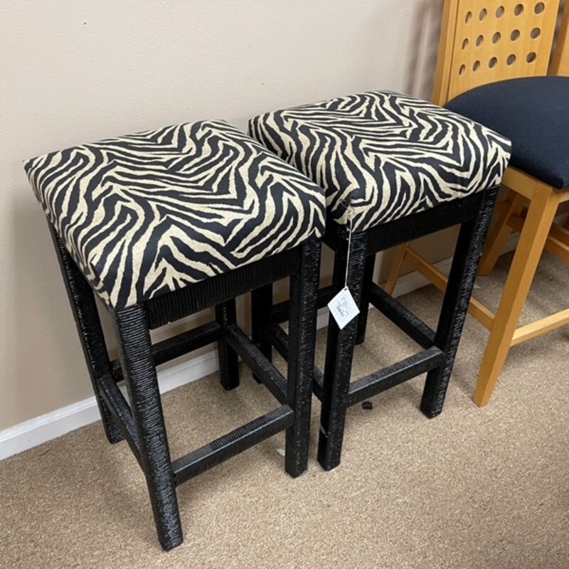 Wicker/Zebra Bar Stools, Pair, Size: 30 Seat Height