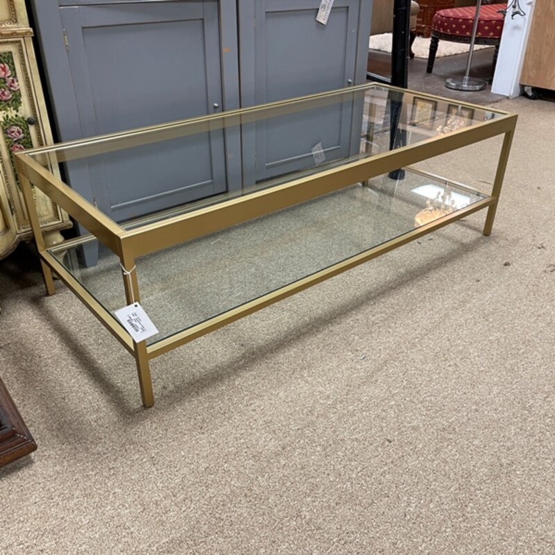 Contemporary Glass+Brass Coffee Table, Size: 24x54x17
