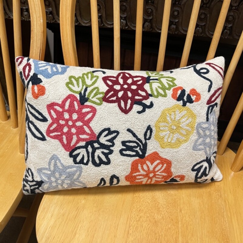 Crate+Barrel Embroidered Pillow, Zippered Cover/Down Insert, Size: 17x11