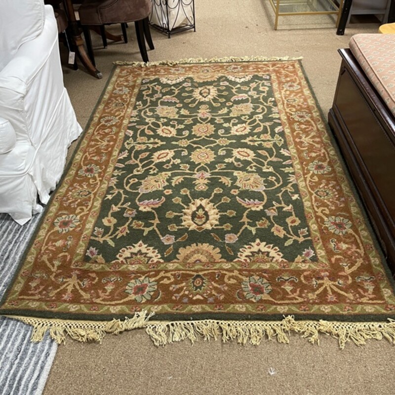 Floral Wool Rug, Size: 5x8