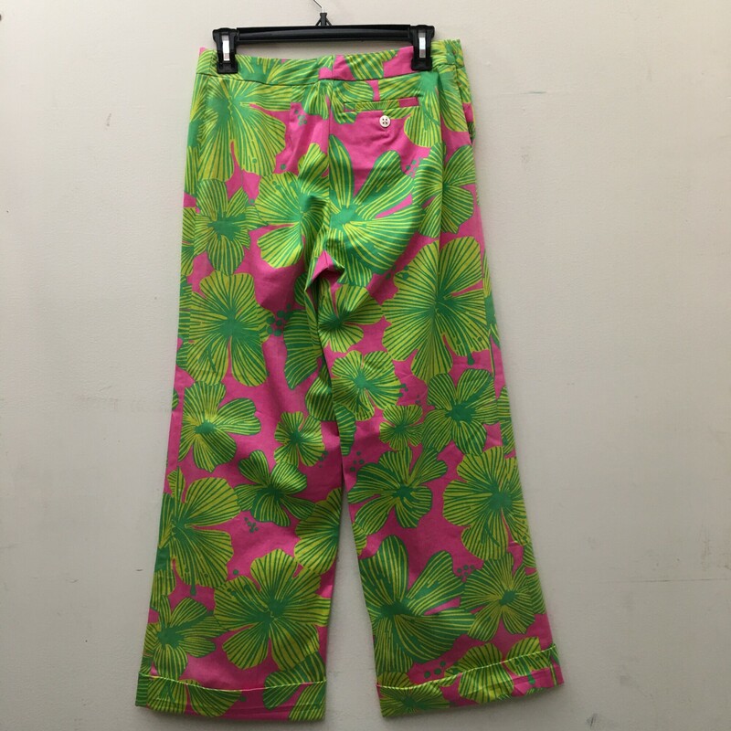Lime Green Hot Pink, Floral, Size: 6 -Hibiscus pattern, wide leg with2\" cuff, 4 side buttons, No dientifying brand tags, nice cotton blend, single back button pocket.
12.5 oz