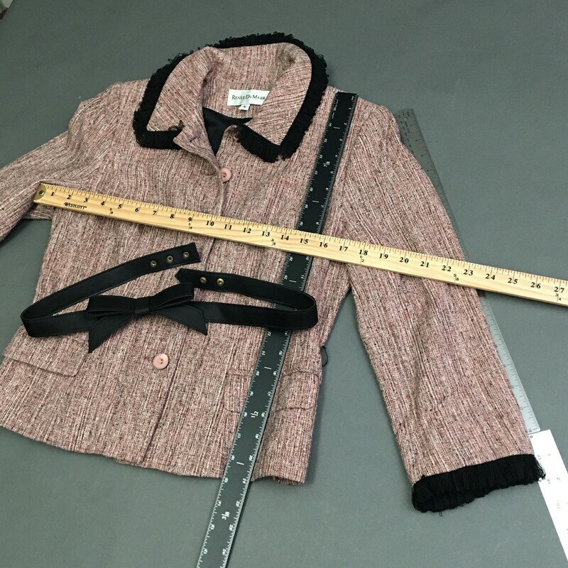 Rene Dumarr Silk, Rose, Size: 6 jacket and midi length skirt.  raw silk tweed set<br />
<br />
jacket 15 oz<br />
skirt 8.1 oz