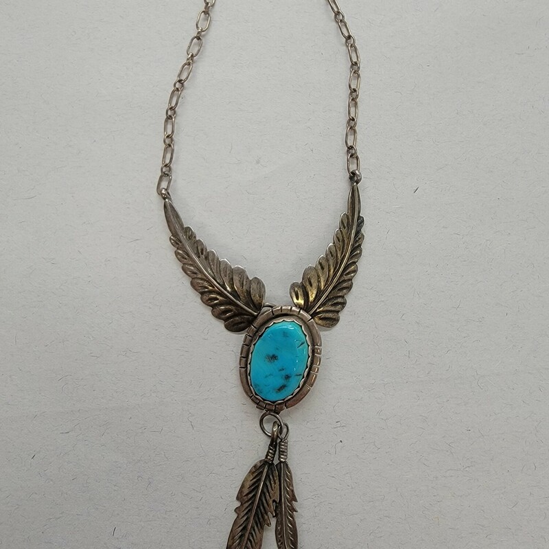 Sterling Turq Feather Necklace