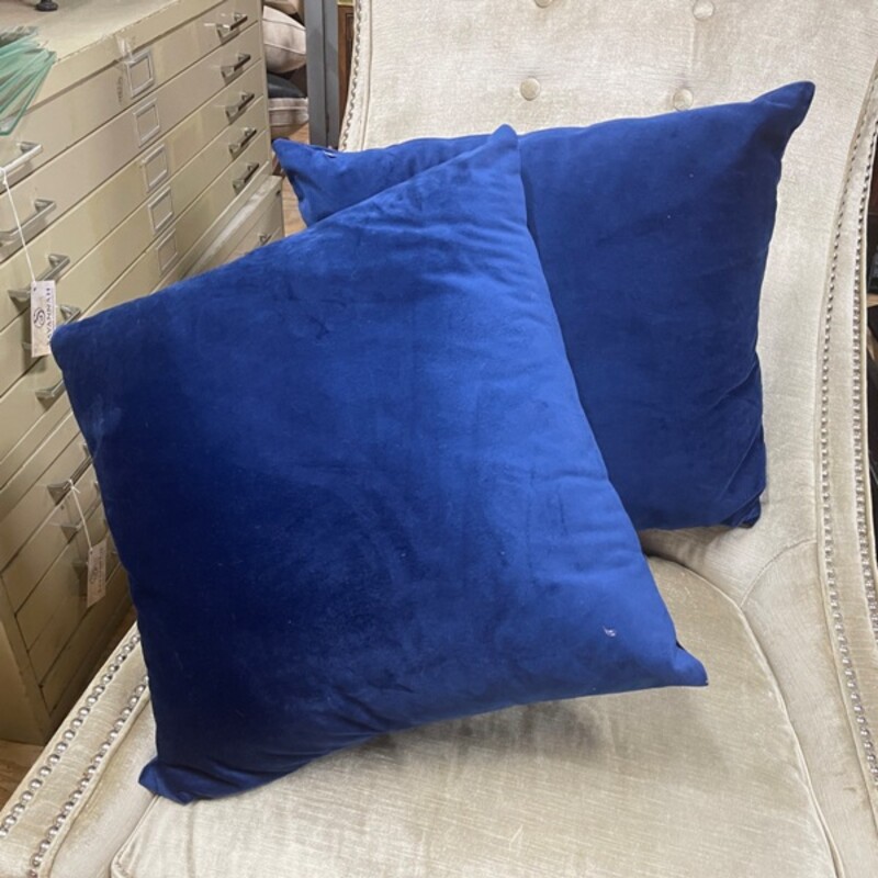 Blue Velvet Look Pillows, Zippered Cover, Pair, Size: 19x19