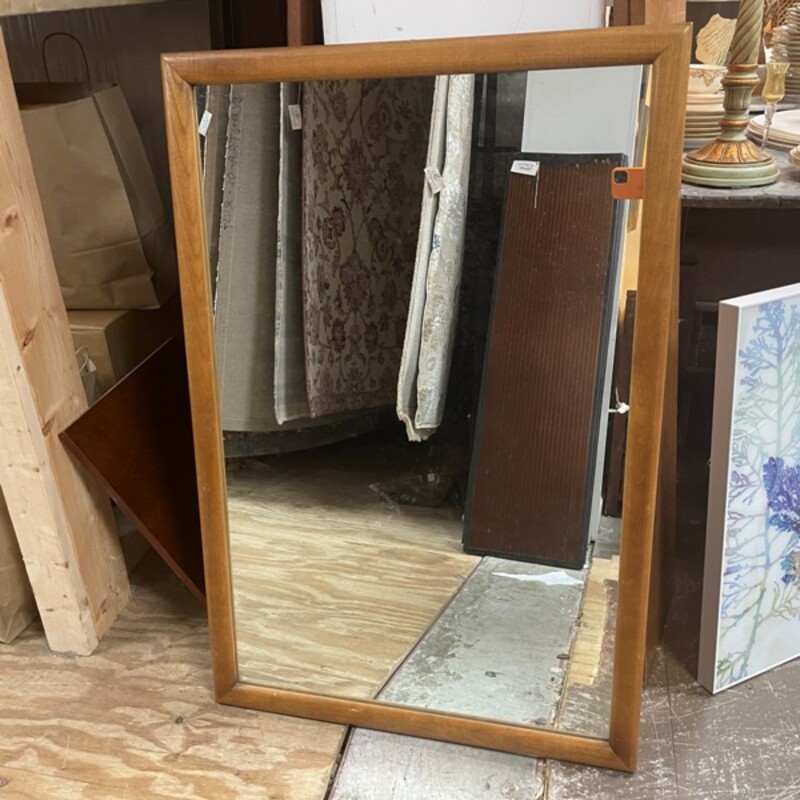 Vintage Oak Framed Mirror, Size: 29x43