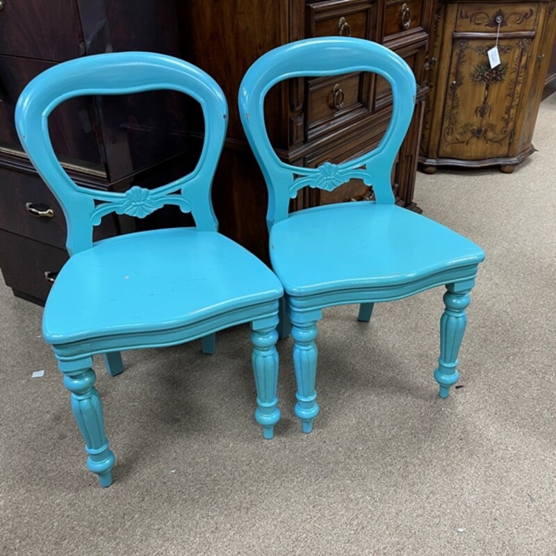 Turquoise Side Chairs, Pair