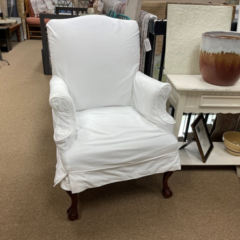 Slipcovered Wingback Chair, White, Size: 28x27