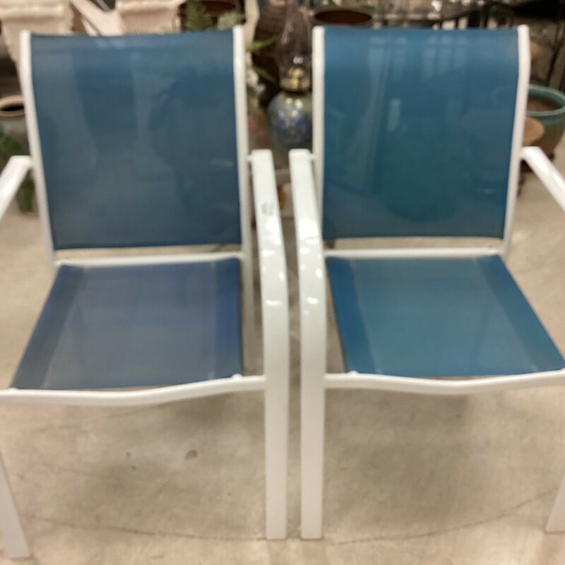 S/2 White Blue Arm Chairs, White, Metal
23in wide