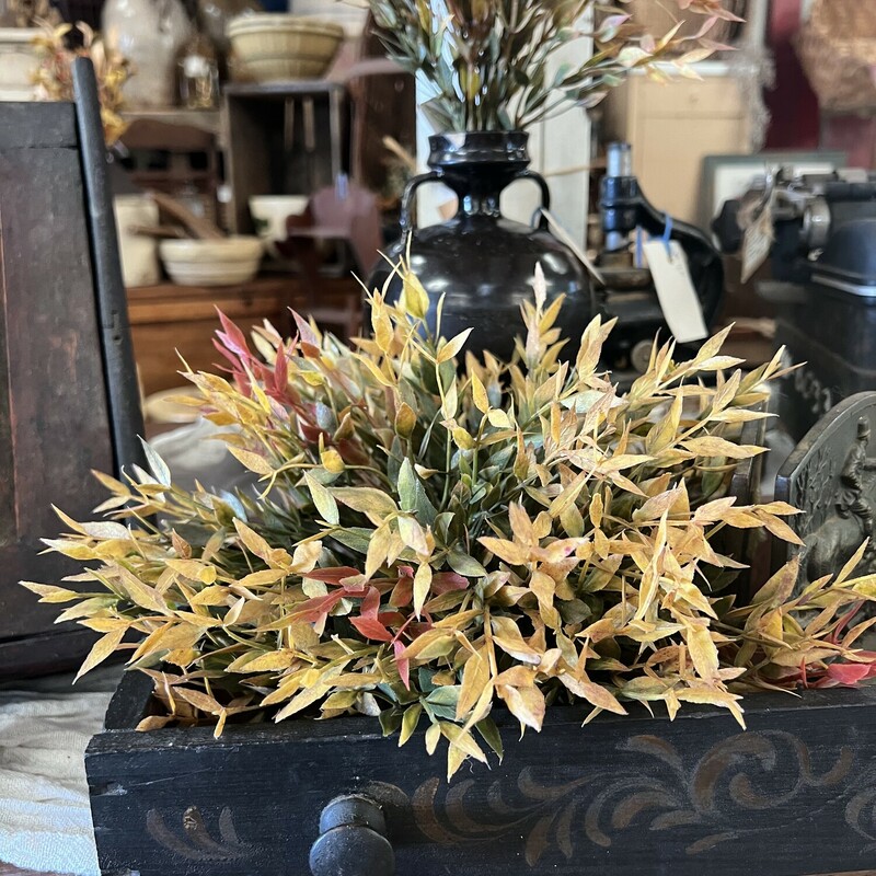 The Velvet Ash Half Sphere is full of beautiful fall color with long narrow leaves in shades of green, gold and red. The half sphere has a flat base so it can be displayed in an urn, decorative bowl, lantern or riser. It is 6 inches high and nearly 12 inches in diameter