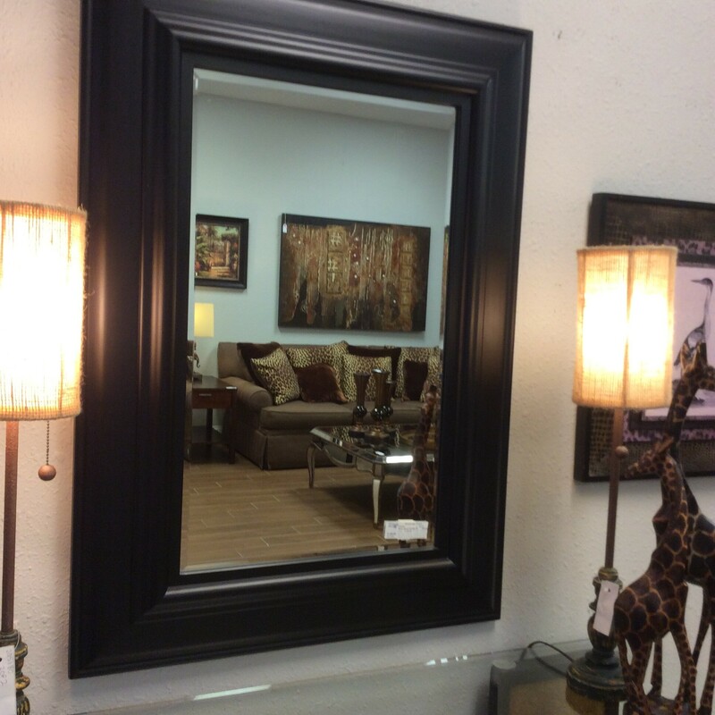 This is a Pottery Barn, Black and Beveled Glass Mirror.